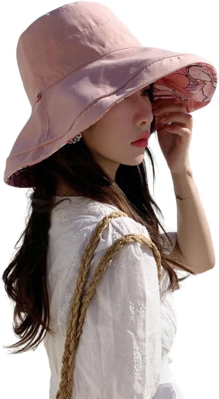 Womens Sun Hats UPF 50  with Wide Brim Double Sided Wearable Summer Outdoor Foldable Beach Travel Fishing Hat