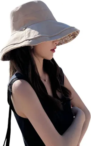 Womens Sun Hats UPF 50  with Wide Brim Double Sided Wearable Summer Outdoor Foldable Beach Travel Fishing Hat