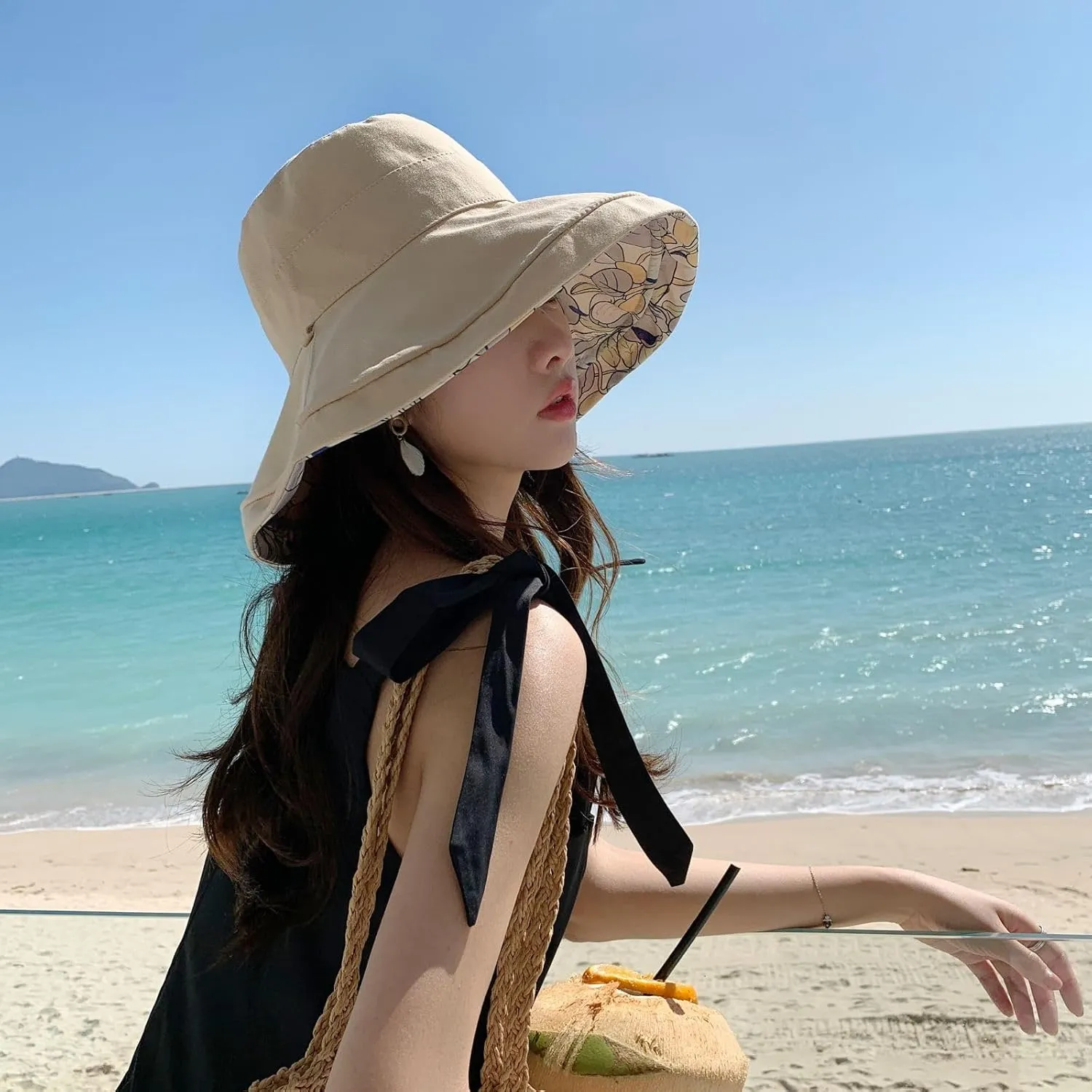 Womens Sun Hats UPF 50  with Wide Brim Double Sided Wearable Summer Outdoor Foldable Beach Travel Fishing Hat