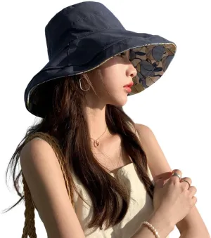 Womens Sun Hats UPF 50  with Wide Brim Double Sided Wearable Summer Outdoor Foldable Beach Travel Fishing Hat