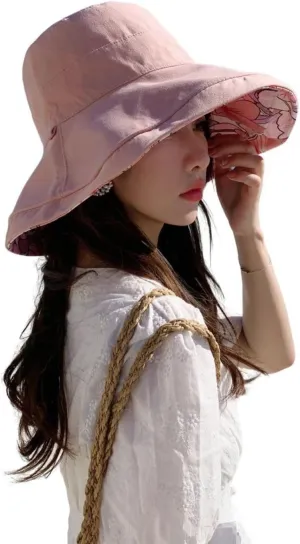 Womens Sun Hats UPF 50  with Wide Brim Double Sided Wearable Summer Outdoor Foldable Beach Travel Fishing Hat