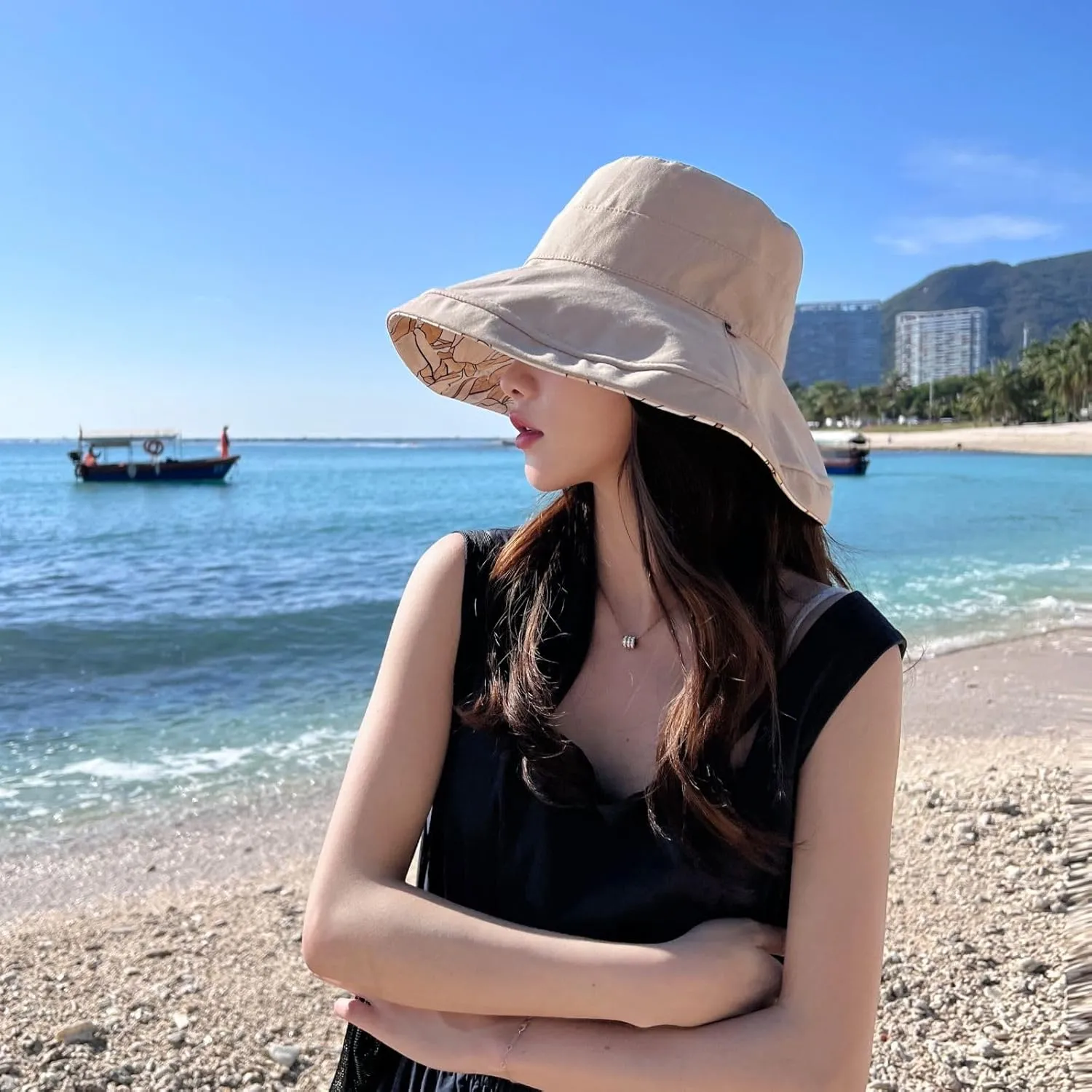 Womens Sun Hats UPF 50  with Wide Brim Double Sided Wearable Summer Outdoor Foldable Beach Travel Fishing Hat