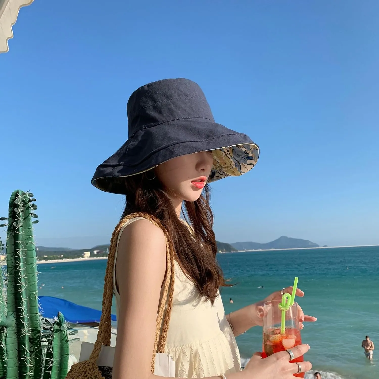 Womens Sun Hats UPF 50  with Wide Brim Double Sided Wearable Summer Outdoor Foldable Beach Travel Fishing Hat