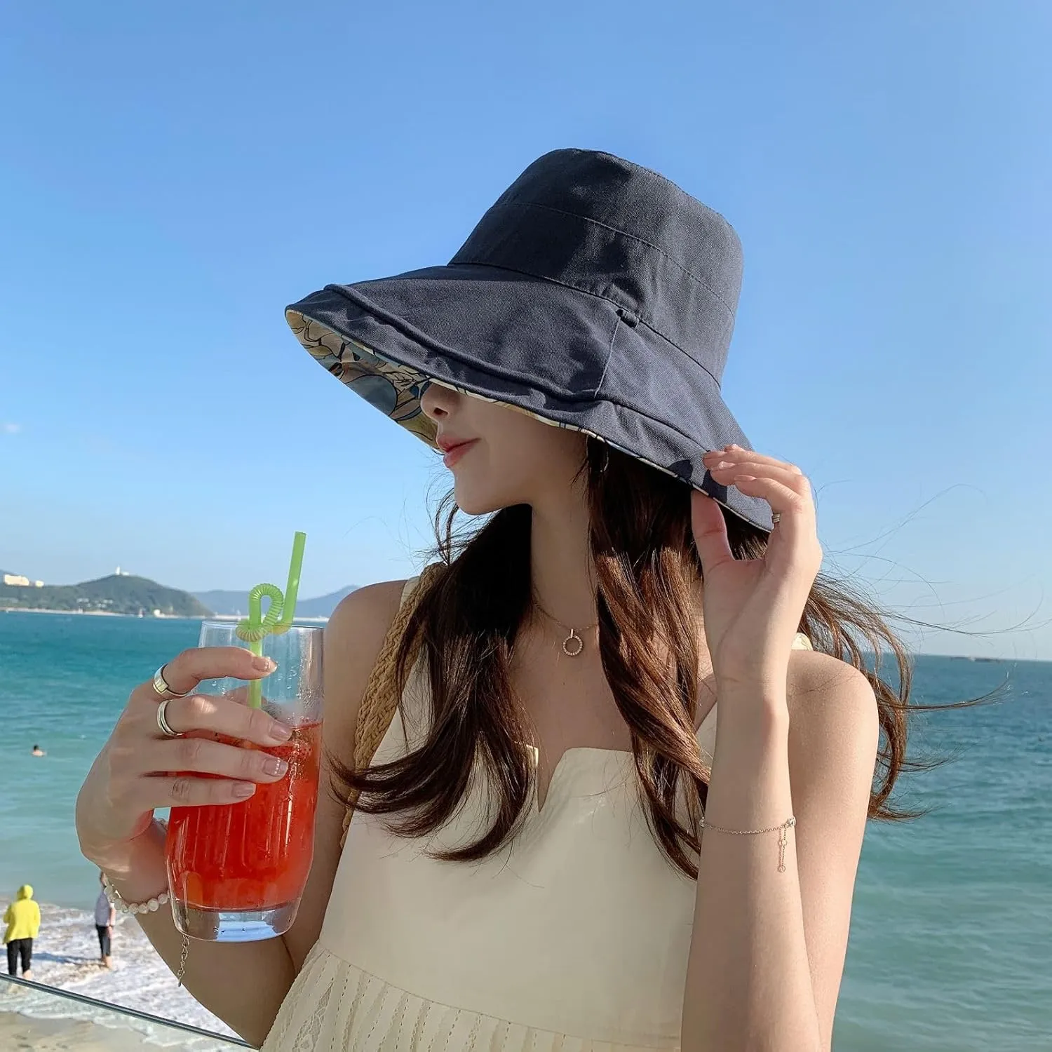 Womens Sun Hats UPF 50  with Wide Brim Double Sided Wearable Summer Outdoor Foldable Beach Travel Fishing Hat