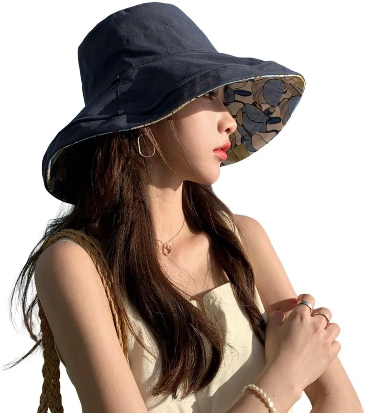 Womens Sun Hats UPF 50  with Wide Brim Double Sided Wearable Summer Outdoor Foldable Beach Travel Fishing Hat