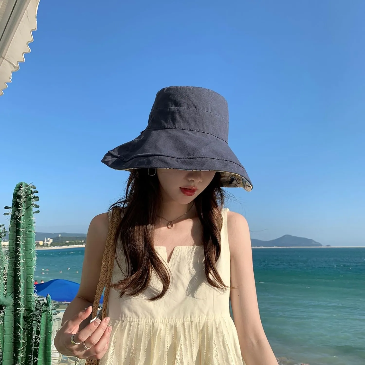 Womens Sun Hats UPF 50  with Wide Brim Double Sided Wearable Summer Outdoor Foldable Beach Travel Fishing Hat