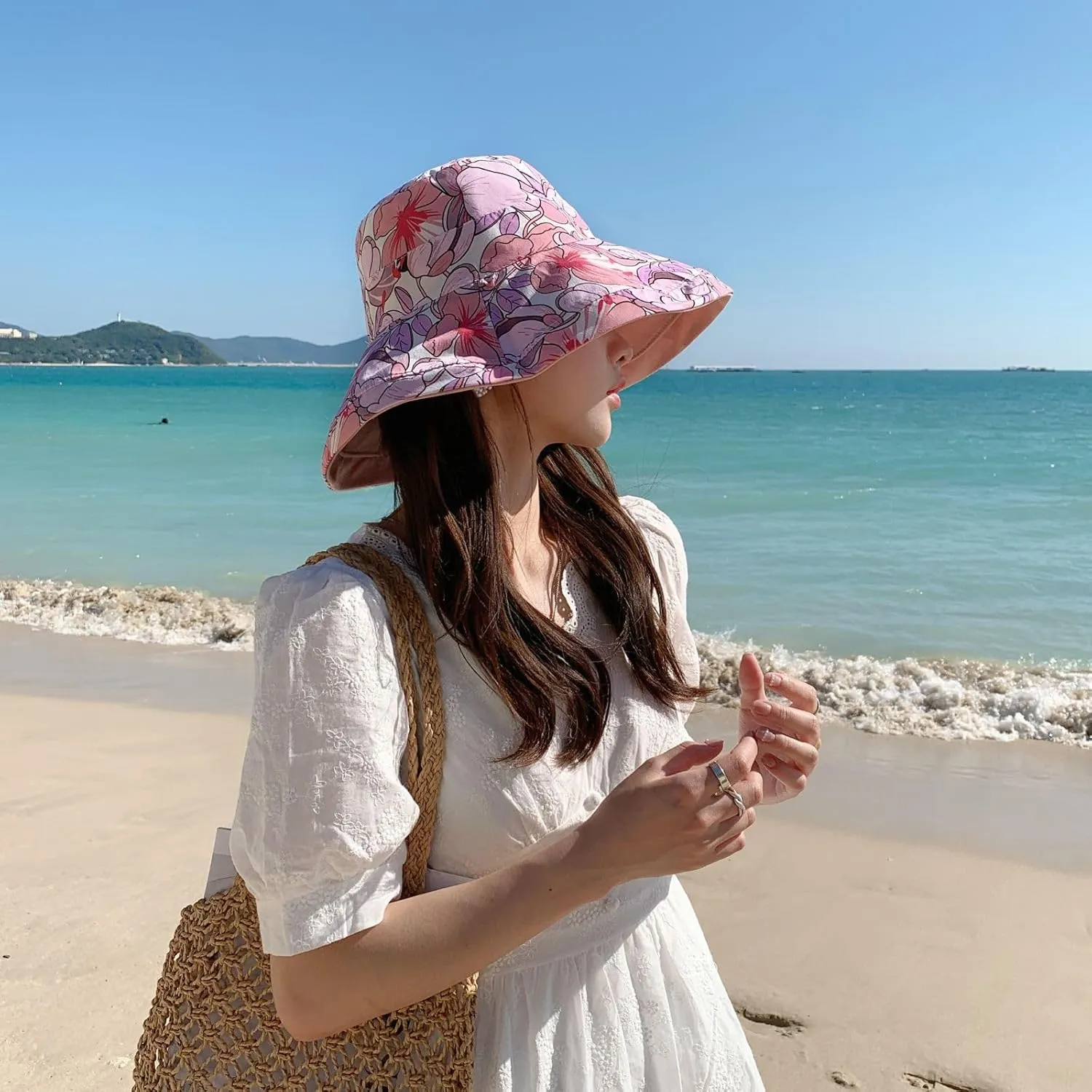 Womens Sun Hats UPF 50  with Wide Brim Double Sided Wearable Summer Outdoor Foldable Beach Travel Fishing Hat