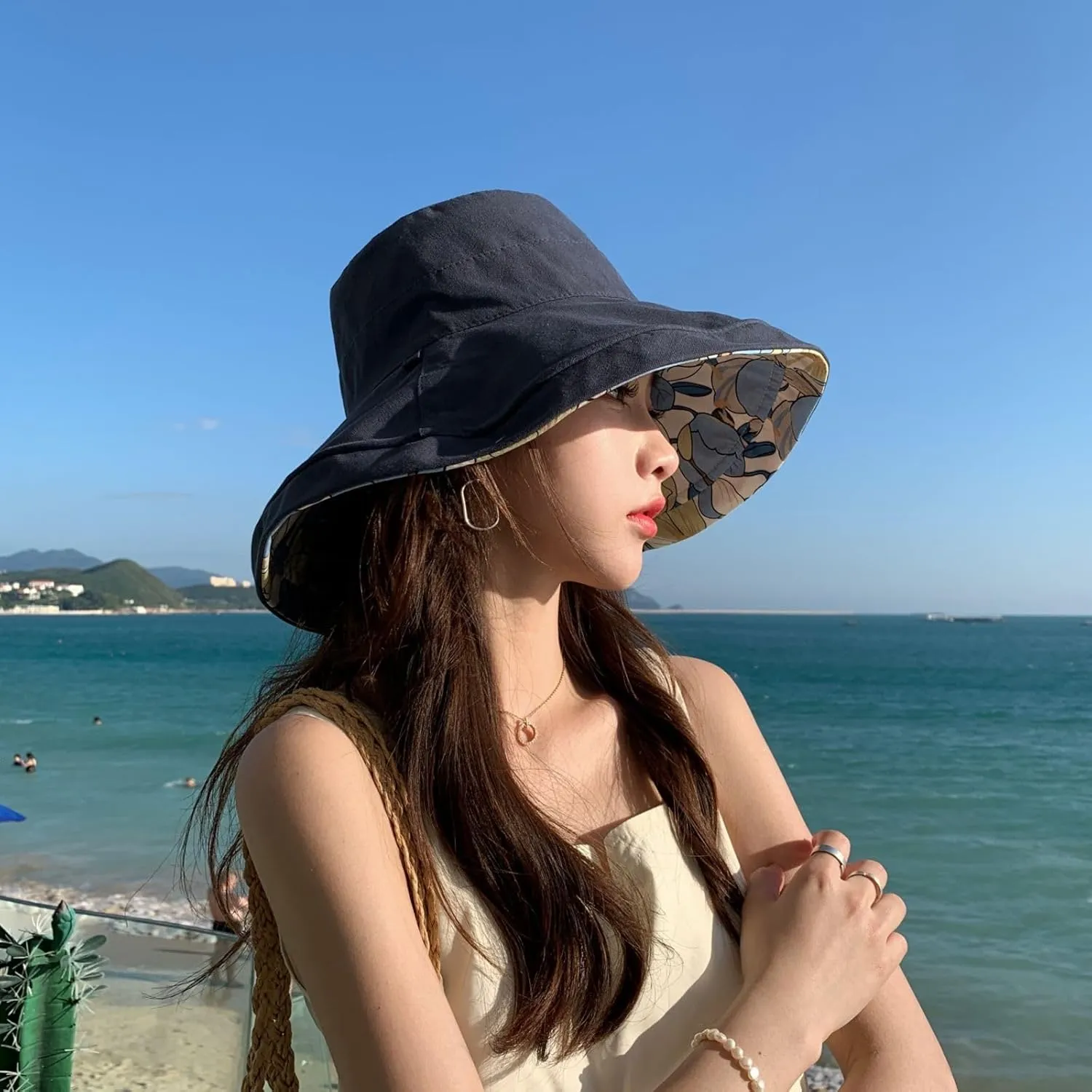 Womens Sun Hats UPF 50  with Wide Brim Double Sided Wearable Summer Outdoor Foldable Beach Travel Fishing Hat