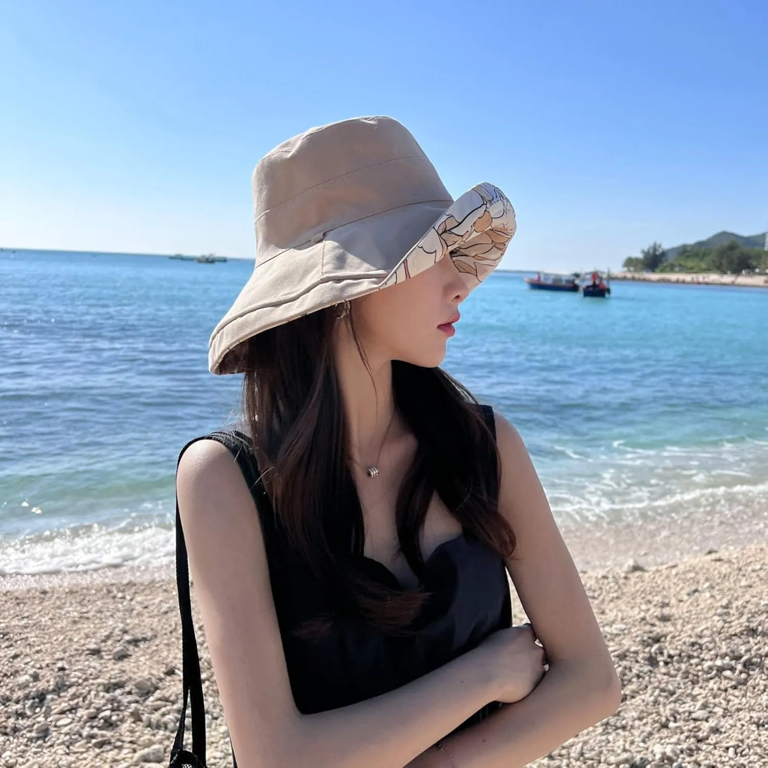 Womens Sun Hats UPF 50  with Wide Brim Double Sided Wearable Summer Outdoor Foldable Beach Travel Fishing Hat