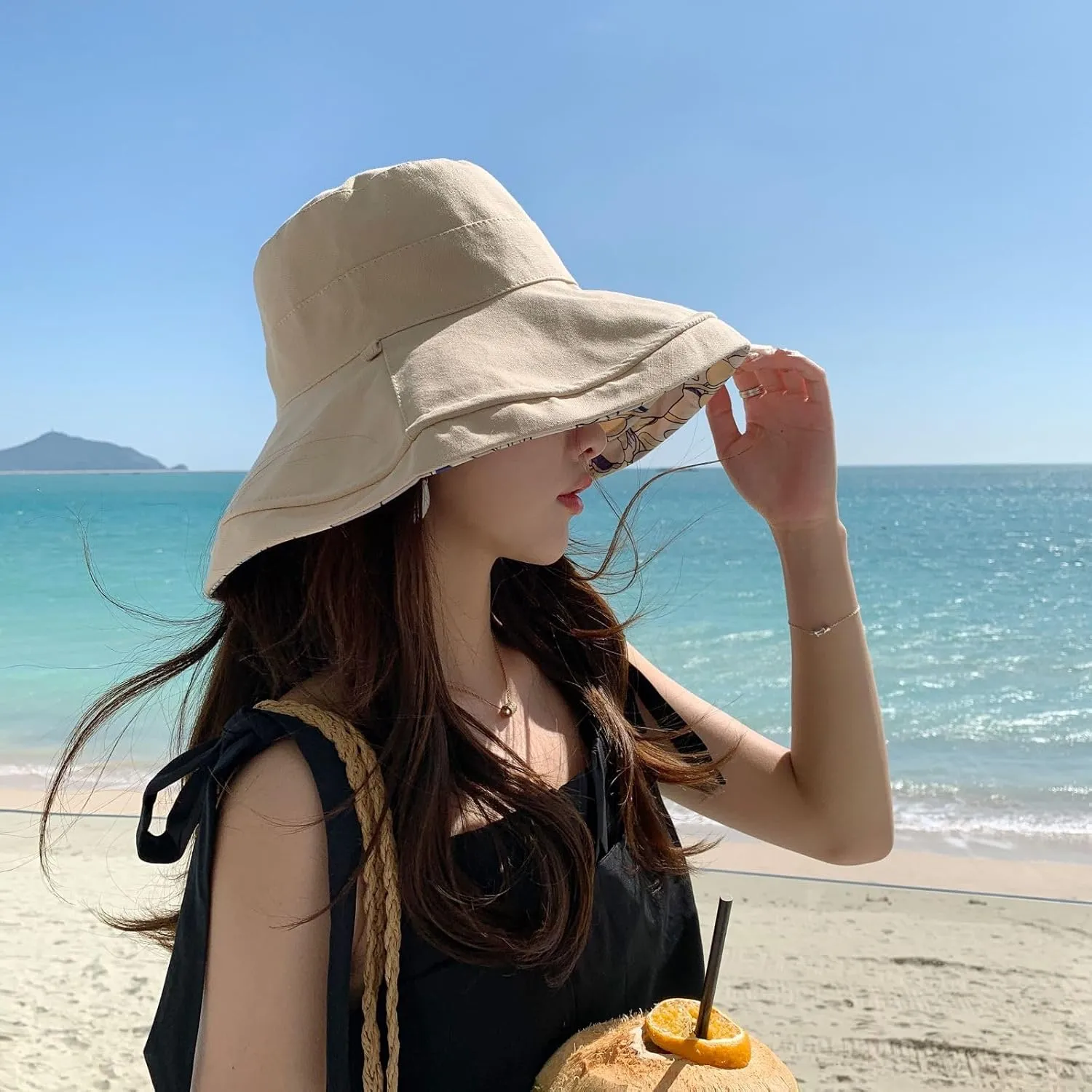 Womens Sun Hats UPF 50  with Wide Brim Double Sided Wearable Summer Outdoor Foldable Beach Travel Fishing Hat