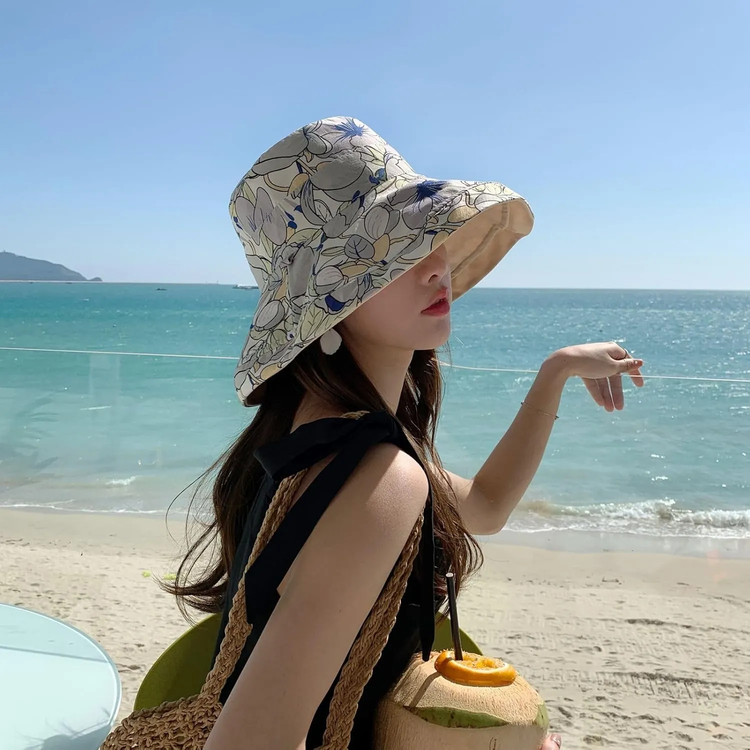 Womens Sun Hats UPF 50  with Wide Brim Double Sided Wearable Summer Outdoor Foldable Beach Travel Fishing Hat