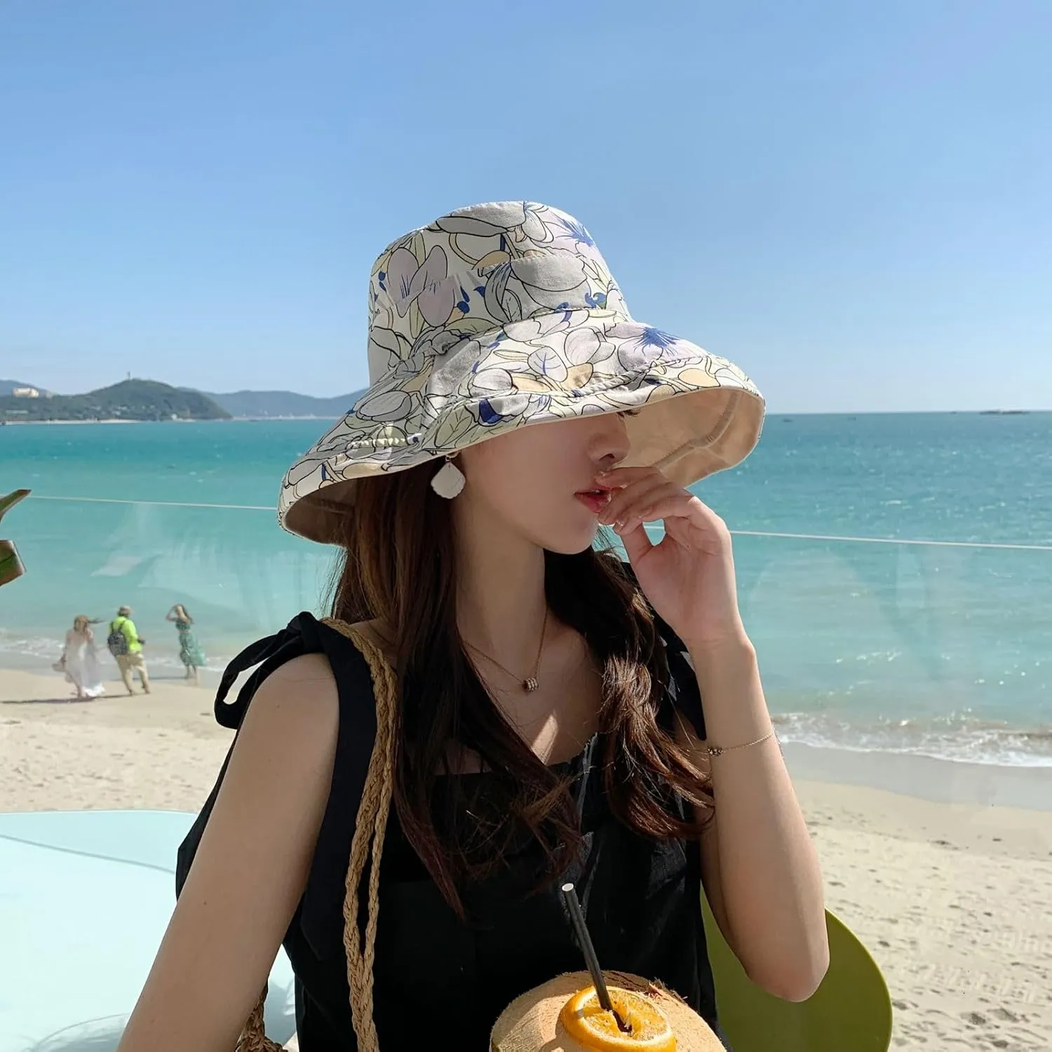 Womens Sun Hats UPF 50  with Wide Brim Double Sided Wearable Summer Outdoor Foldable Beach Travel Fishing Hat