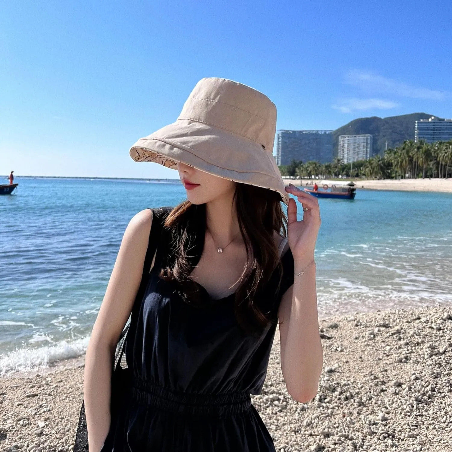 Womens Sun Hats UPF 50  with Wide Brim Double Sided Wearable Summer Outdoor Foldable Beach Travel Fishing Hat