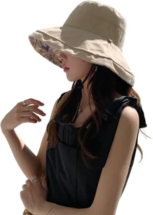 Womens Sun Hats UPF 50  with Wide Brim Double Sided Wearable Summer Outdoor Foldable Beach Travel Fishing Hat