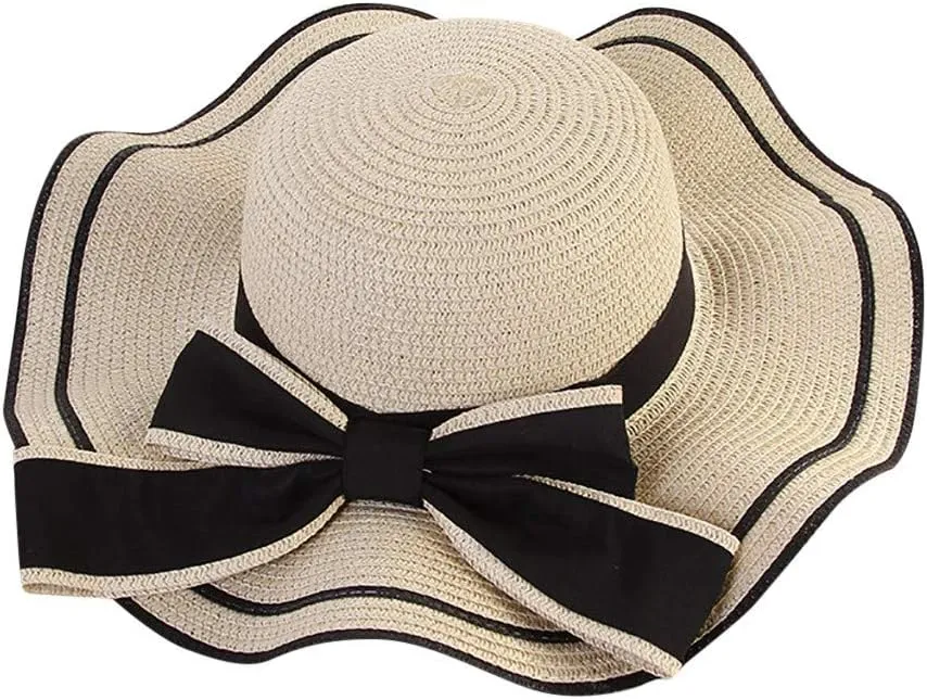 Women's Sun Visor Hats Wide Brim Straw Beach Hat Wide Brim Derby Hats Floppy Straw Hat Foldable Packable Summer Hats