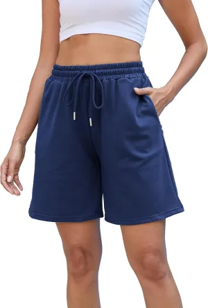 Women's Sweat Athletic Shorts Jogger Summer Loose Drawstring Waist Bermuda Shorts with Pockets