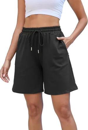 Women's Sweat Athletic Shorts Jogger Summer Loose Drawstring Waist Bermuda Shorts with Pockets