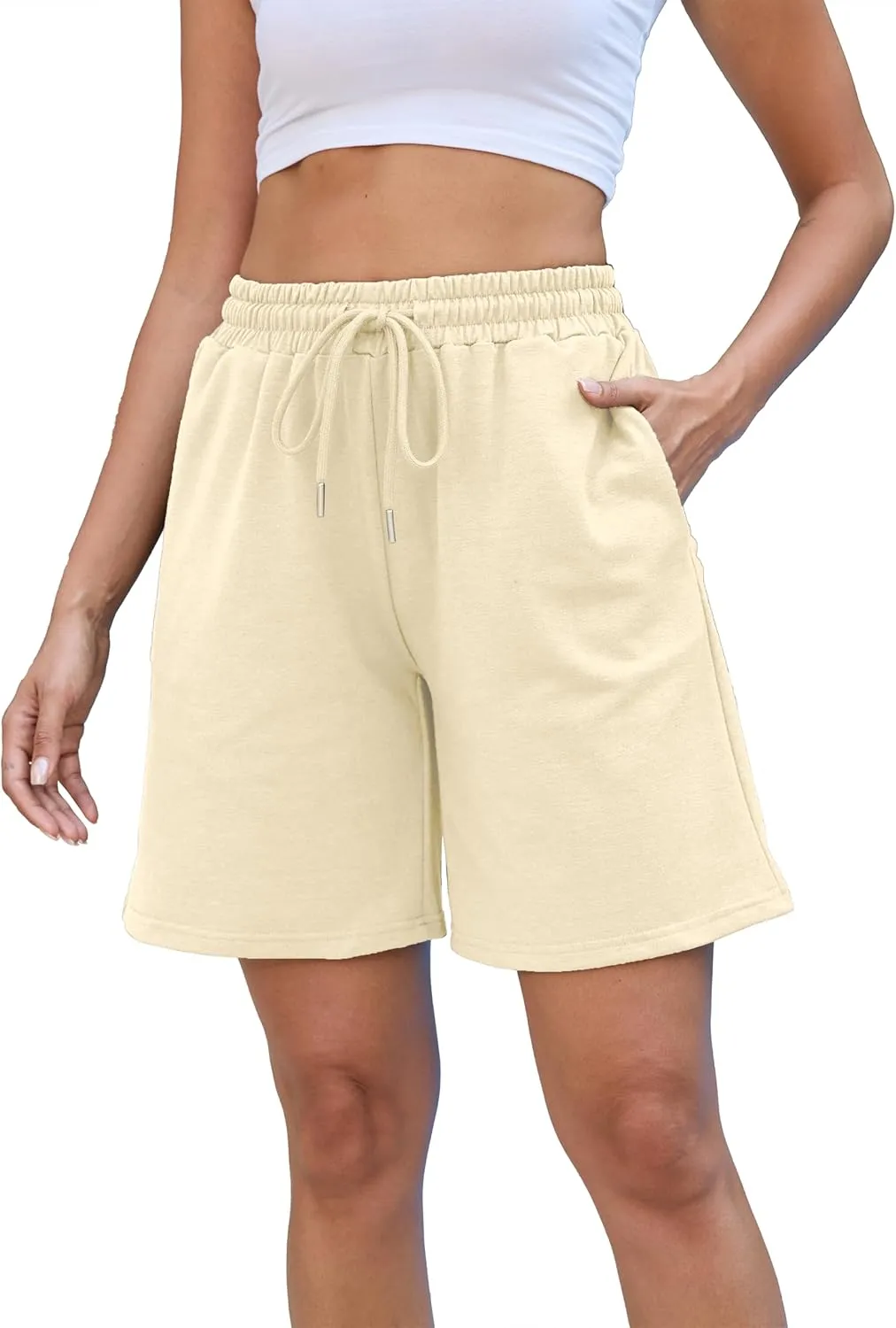 Women's Sweat Athletic Shorts Jogger Summer Loose Drawstring Waist Bermuda Shorts with Pockets