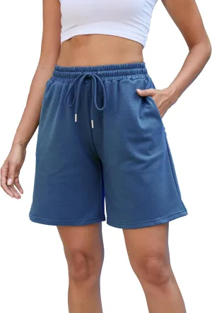 Women's Sweat Athletic Shorts Jogger Summer Loose Drawstring Waist Bermuda Shorts with Pockets
