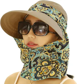 Women's UPF 50 Sun Visor Detachable Flap Hat Foldable Wide Brimmed UV Protection Hat