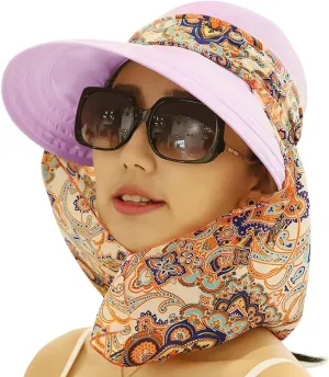 Women's UPF 50 Sun Visor Detachable Flap Hat Foldable Wide Brimmed UV Protection Hat