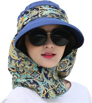Women's UPF 50 Sun Visor Detachable Flap Hat Foldable Wide Brimmed UV Protection Hat