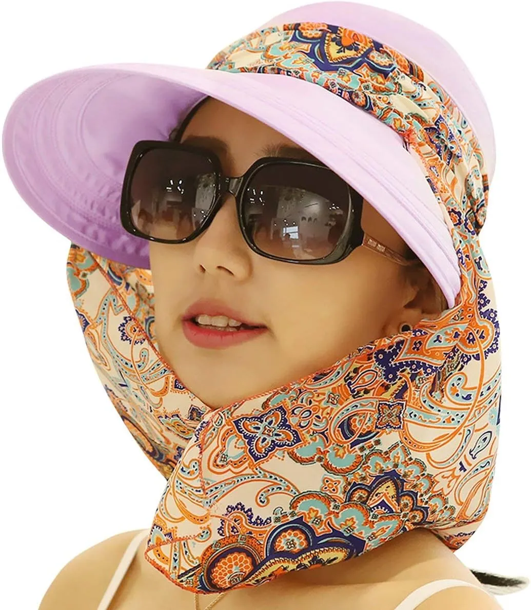 Women's UPF 50 Sun Visor Detachable Flap Hat Foldable Wide Brimmed UV Protection Hat