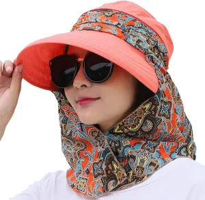 Women's UPF 50 Sun Visor Detachable Flap Hat Foldable Wide Brimmed UV Protection Hat