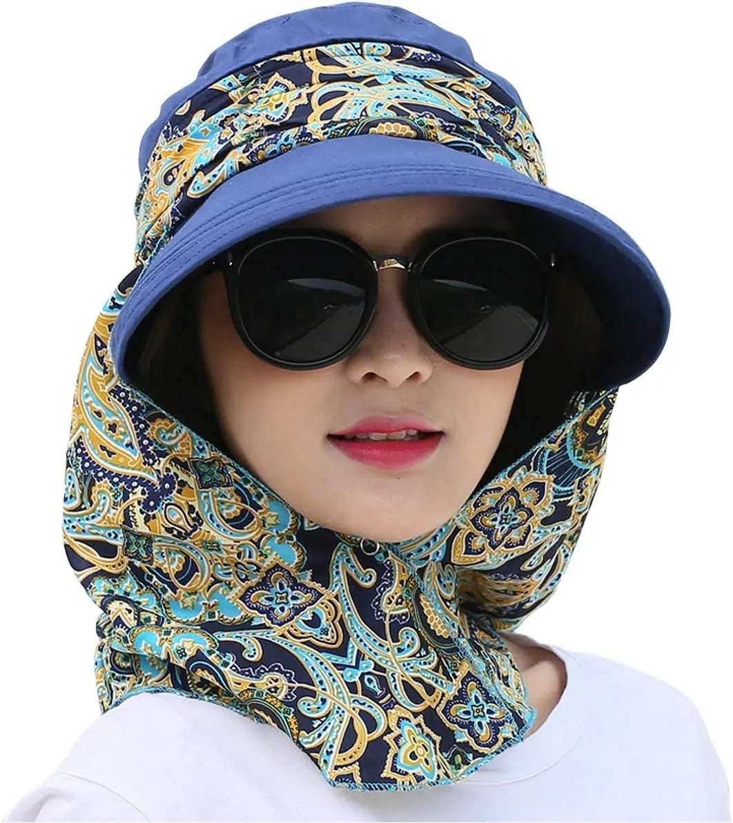 Women's UPF 50 Sun Visor Detachable Flap Hat Foldable Wide Brimmed UV Protection Hat