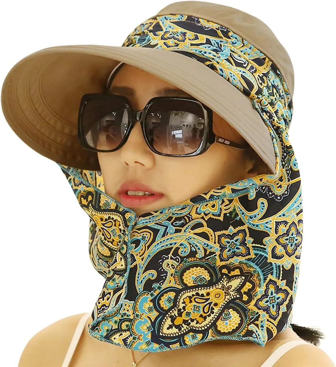 Women's UPF 50 Sun Visor Detachable Flap Hat Foldable Wide Brimmed UV Protection Hat