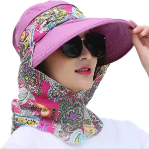 Women's UPF 50 Sun Visor Detachable Flap Hat Foldable Wide Brimmed UV Protection Hat