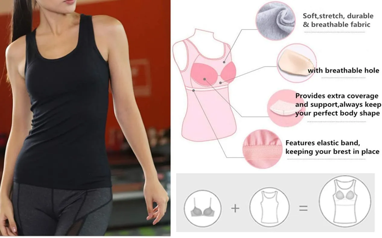 Women's Workout Racerback Tank Tops with Built in Bra Yoga Fitness Activewear Running Gym Exercise Shirts