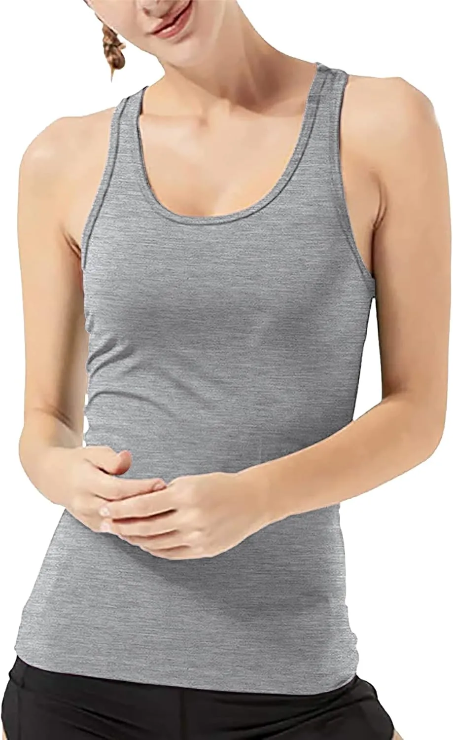 Women's Workout Racerback Tank Tops with Built in Bra Yoga Fitness Activewear Running Gym Exercise Shirts