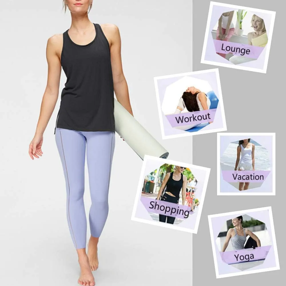 Women's Workout Racerback Tank Tops with Built in Bra Yoga Fitness Activewear Running Gym Exercise Shirts