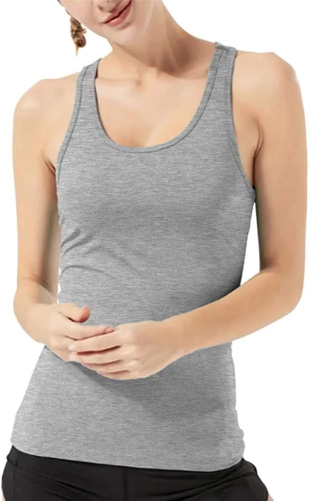 Women's Workout Racerback Tank Tops with Built in Bra Yoga Fitness Activewear Running Gym Exercise Shirts
