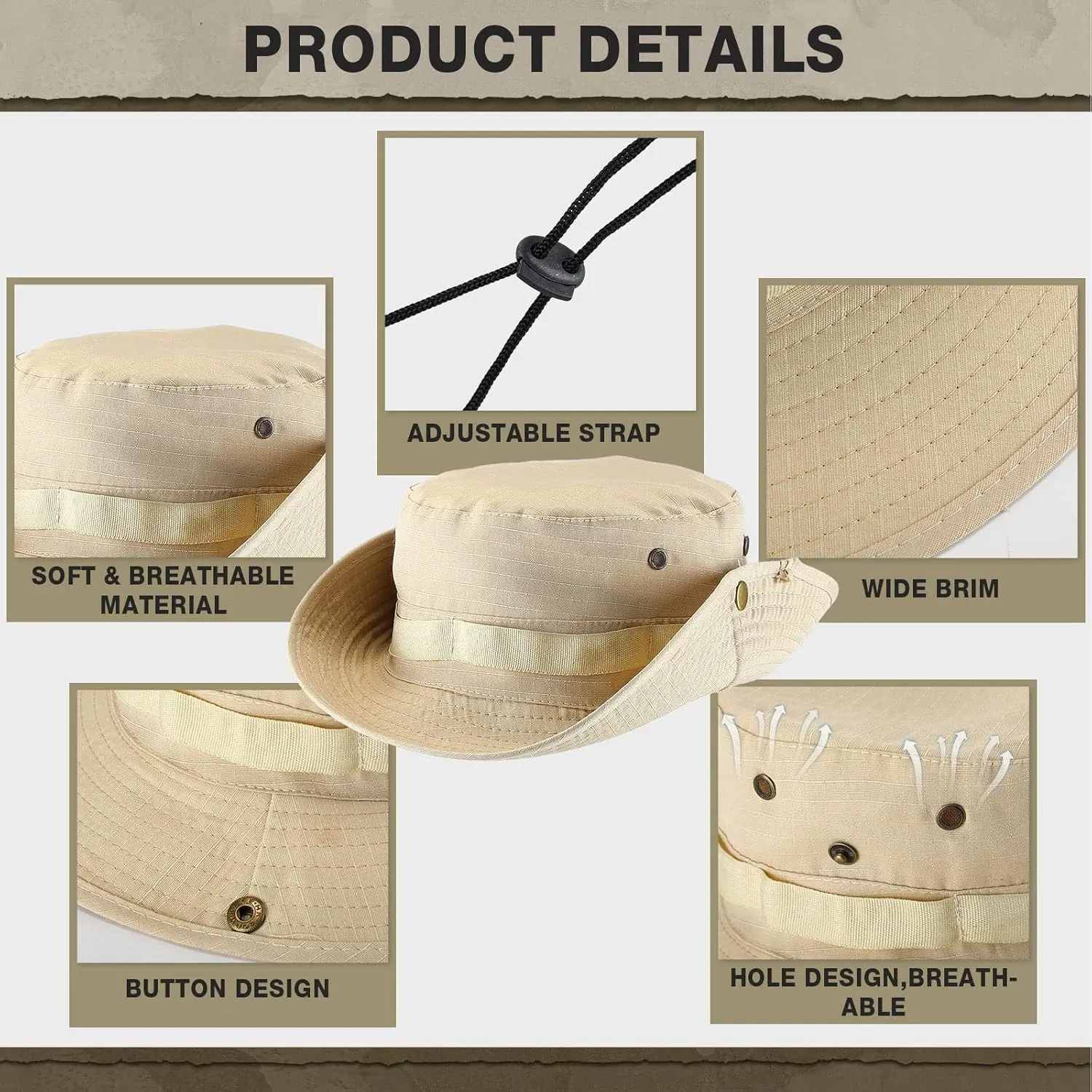 Xtinmee 20 Pcs Boonie Hat Bulk Wide Brim Bucket Hat Safari Hats Outdoor Sun Hats for Hiking Camping with Adjustable Strap