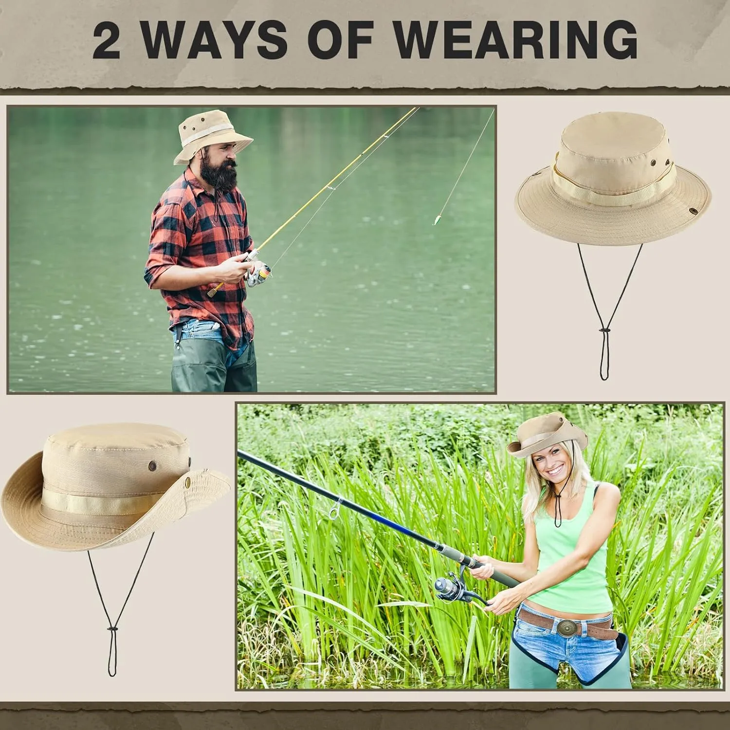 Xtinmee 20 Pcs Boonie Hat Bulk Wide Brim Bucket Hat Safari Hats Outdoor Sun Hats for Hiking Camping with Adjustable Strap