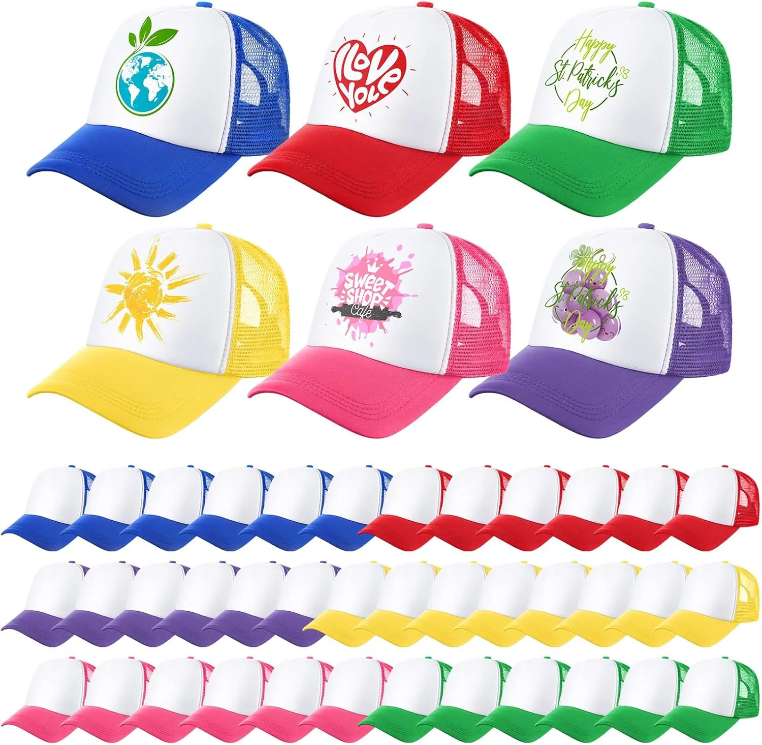 Xtinmee 36 Pcs Unisex Sublimation Hats Blank Trucker Hats Adjustable Baseball Caps for Men Women Outdoor DIY