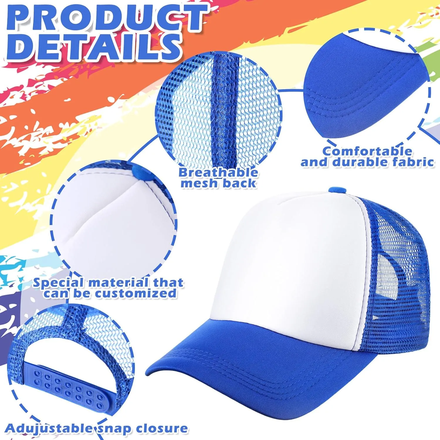 Xtinmee 36 Pcs Unisex Sublimation Hats Blank Trucker Hats Adjustable Baseball Caps for Men Women Outdoor DIY