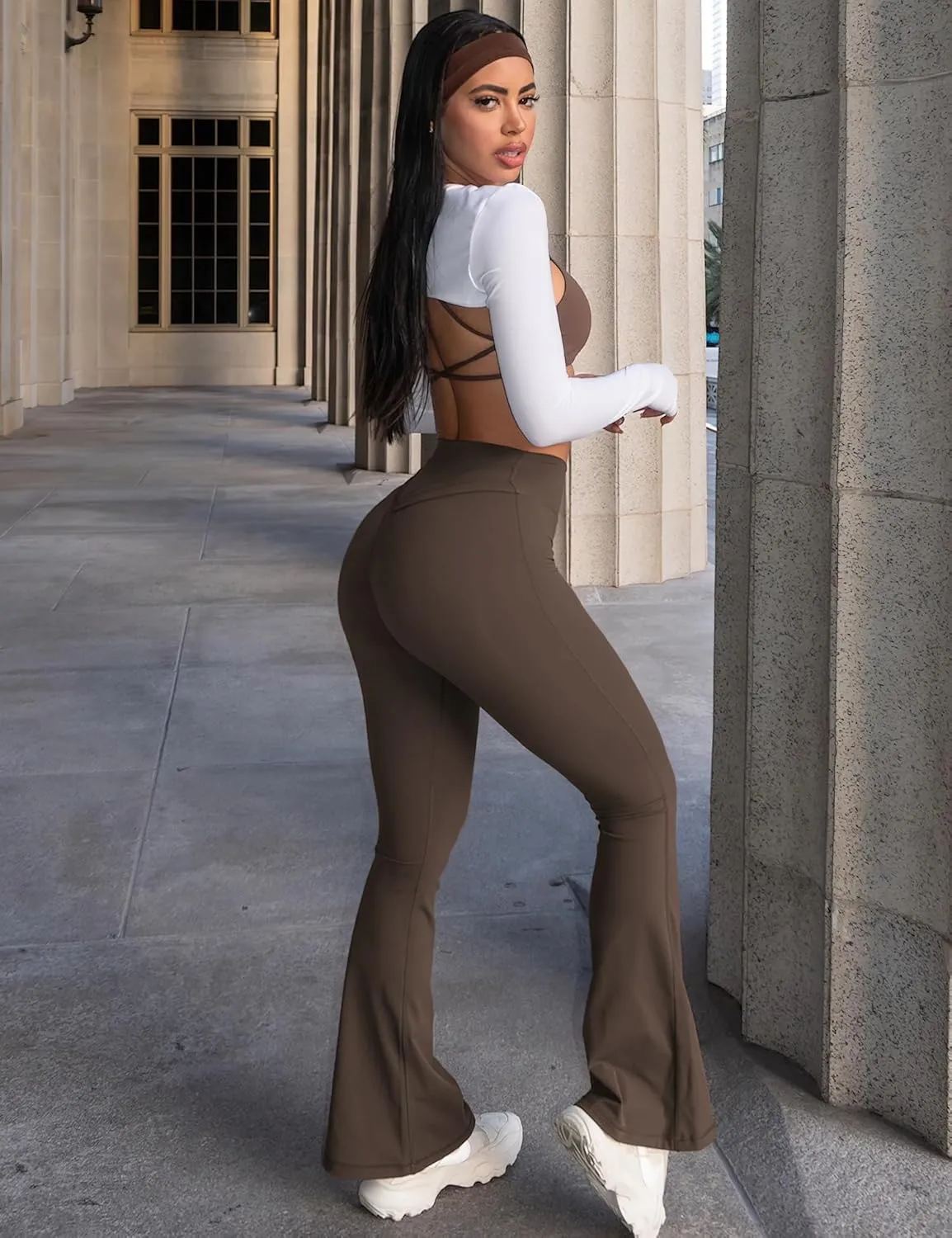 YEOREO Flare Leggings for Women Lynnie Bell Bottom Yoga Pants High Waisted Tummy Control Bootcut Workout Leggings