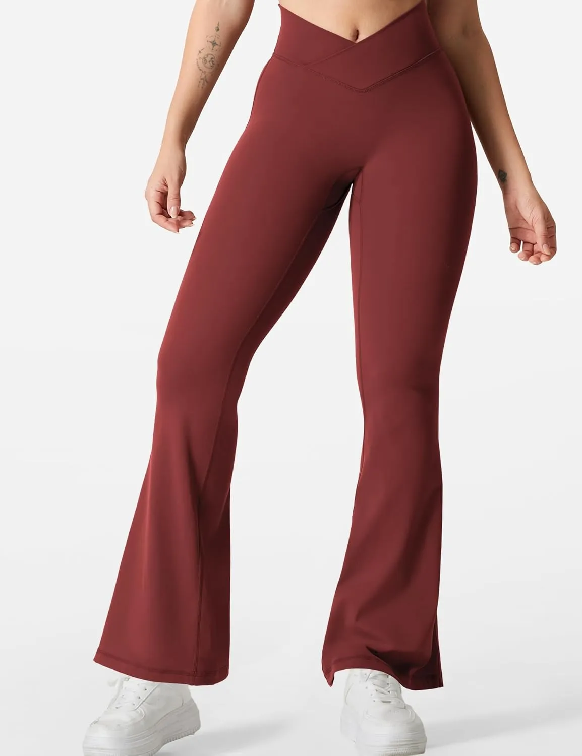 YEOREO Kalie Flare Scrunch Leggings for Women V Cross Waist Bell Bottom Yoga Pants Tummy Control Bootcut Workout Leggings