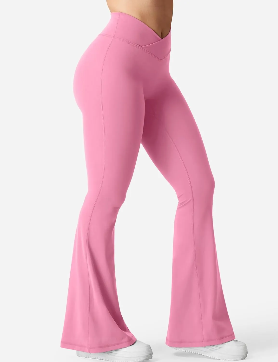 YEOREO Kalie Flare Scrunch Leggings for Women V Cross Waist Bell Bottom Yoga Pants Tummy Control Bootcut Workout Leggings