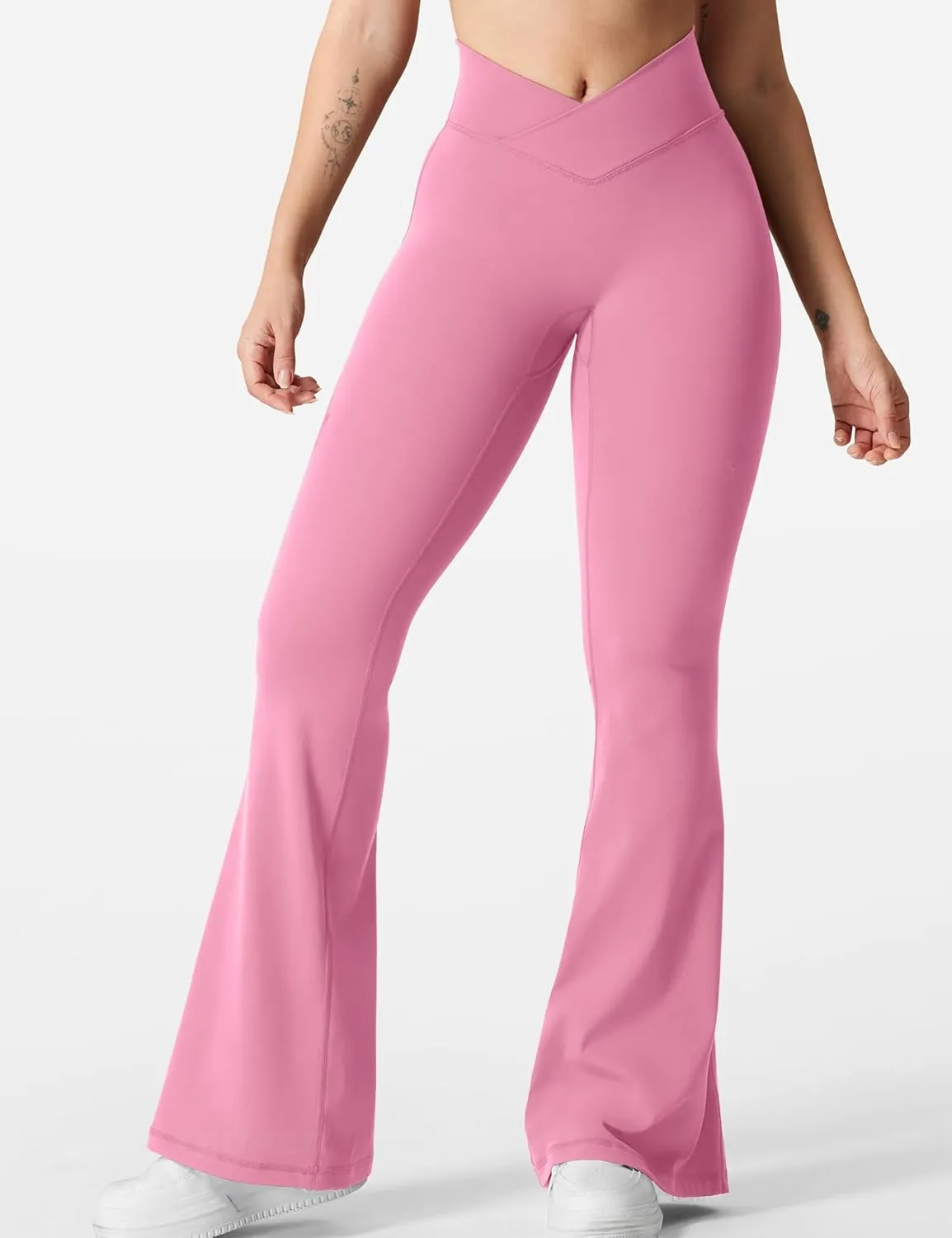 YEOREO Kalie Flare Scrunch Leggings for Women V Cross Waist Bell Bottom Yoga Pants Tummy Control Bootcut Workout Leggings