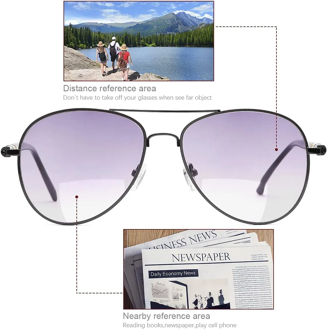 YIMI 2 Pack Invisible Bifocal Reading Glasses Sunglasses Spring Hinge UV Protection Sun Readers Anti Blue Light Eyewear