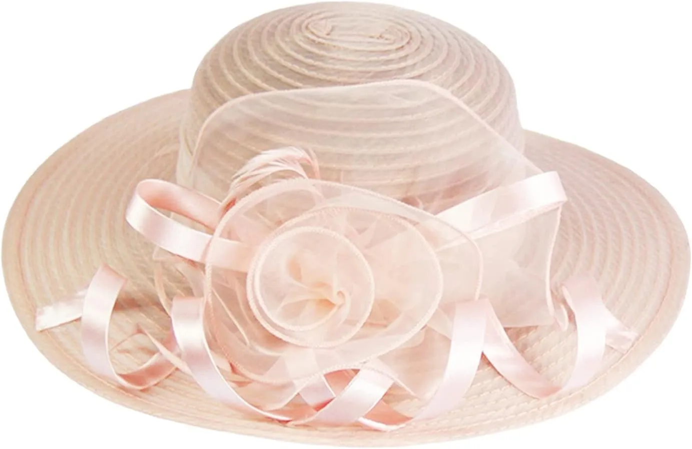 YOLAI Women Hat Tea Party Dress Hat Wide Brim Organza Church Hats 1930S Dresses for Women