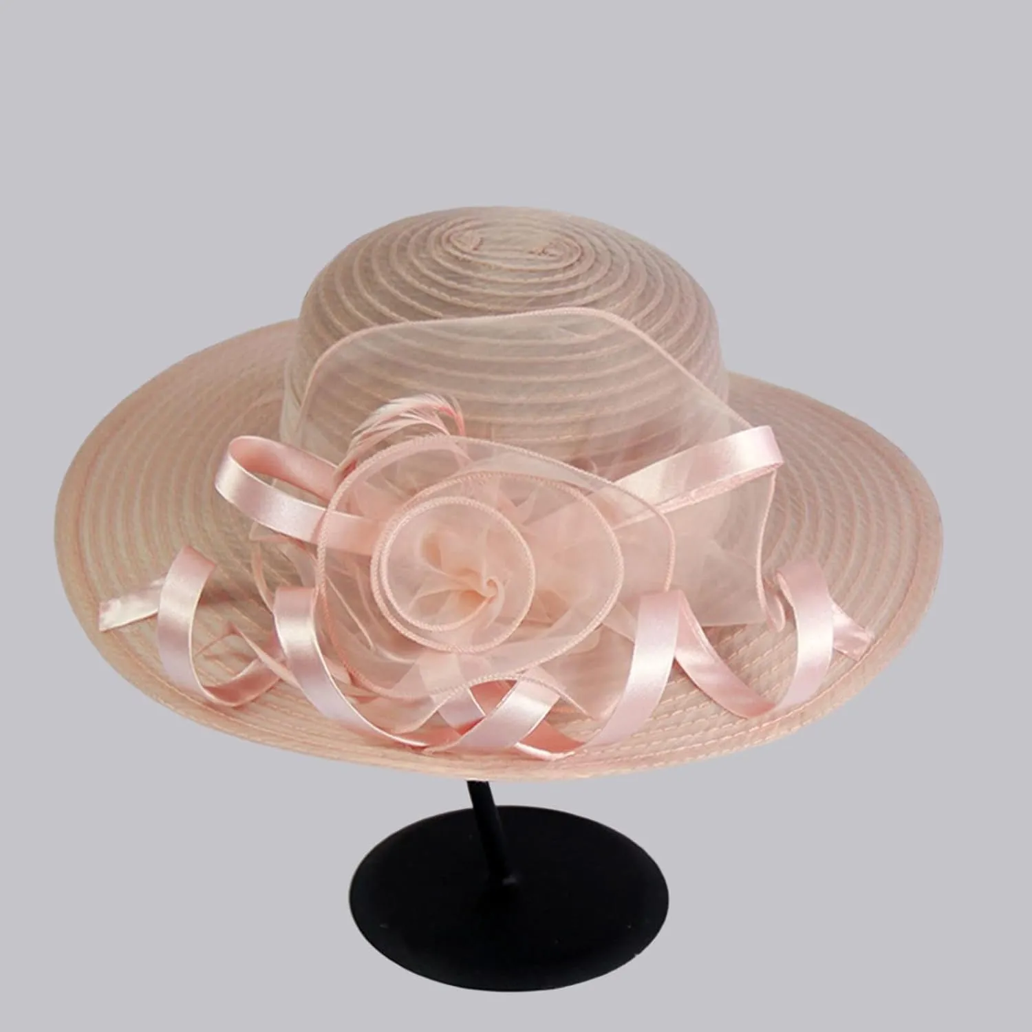 YOLAI Women Hat Tea Party Dress Hat Wide Brim Organza Church Hats 1930S Dresses for Women